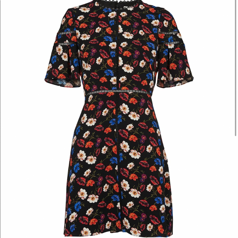 Whistles Black Floral Short Sleeve Dress